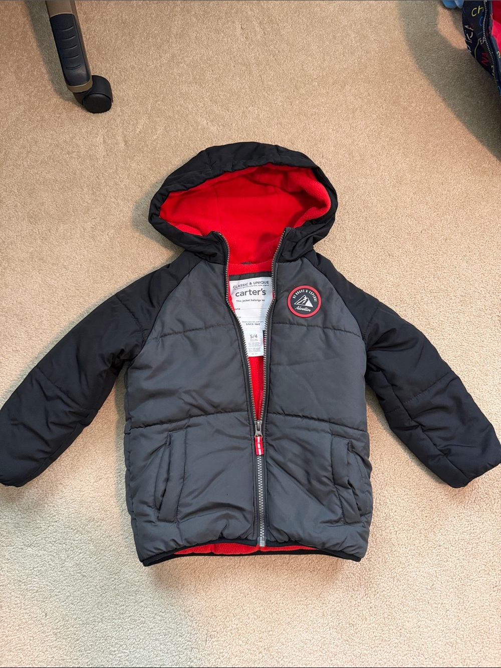 Carter's Gray and Black Toddler Boys Winter Jacket Coat, Size 4